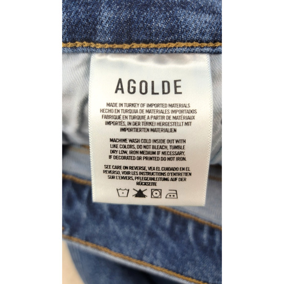 Agolde Kye Mid Rise Straight Crop Jeans Women’s Sz 28 Distressed Hem Blue - Picture 11 of 16